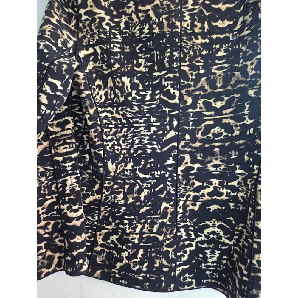 Lafayette 148 Black Leopard Print w/Red Lining Band Collar Blazer Jacket size 6